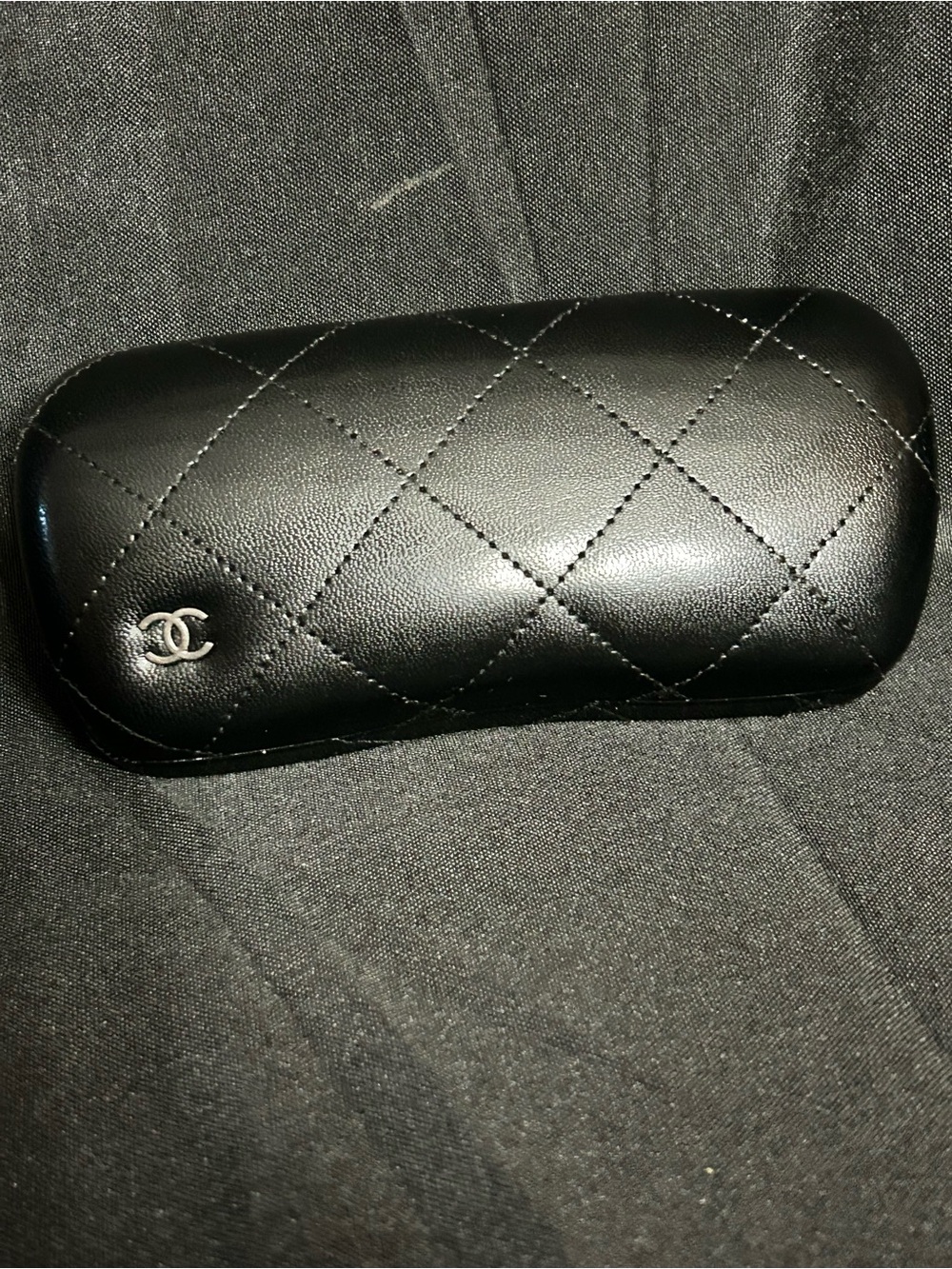 CHANEL Black Quilted Leather Glasses Sunglasses Case with CC Logo